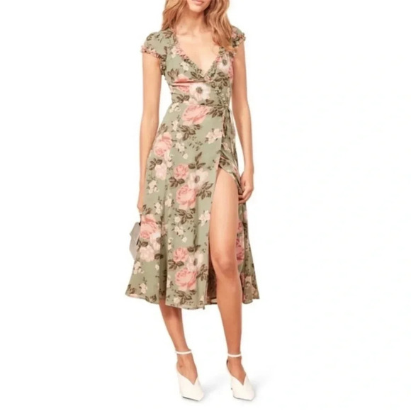 Reformation Gwyneth floral ruffle wrap midi dress - Picture 2 of 9
